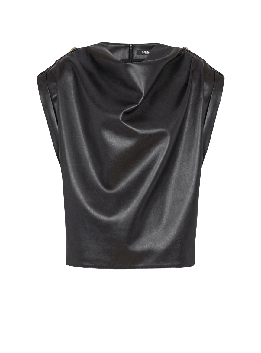 Faux leather draped top 