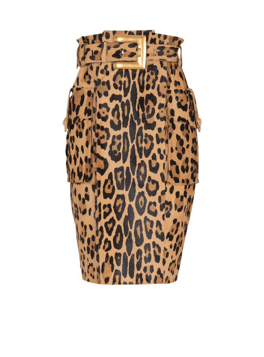 Midirock aus „Pony“-Leder mit Leoparden-Print