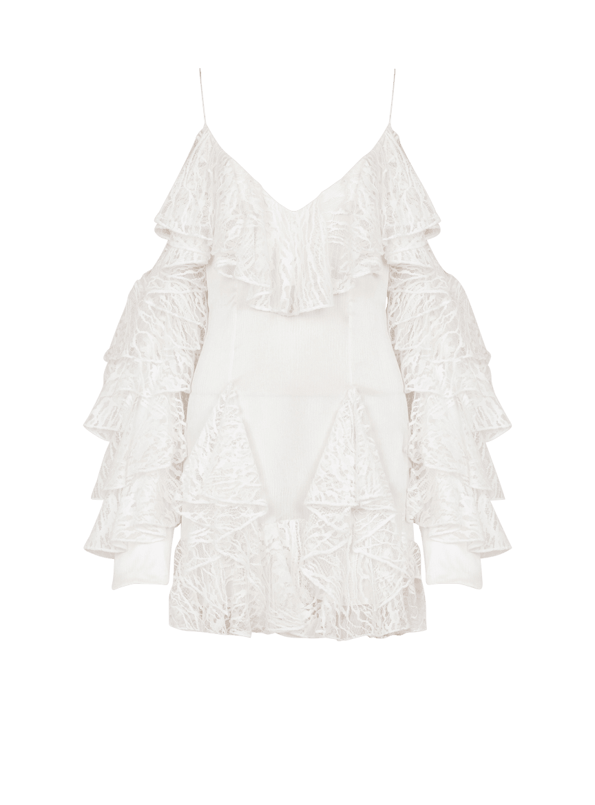 Fließendes Kleid mit Spitzen-Volants