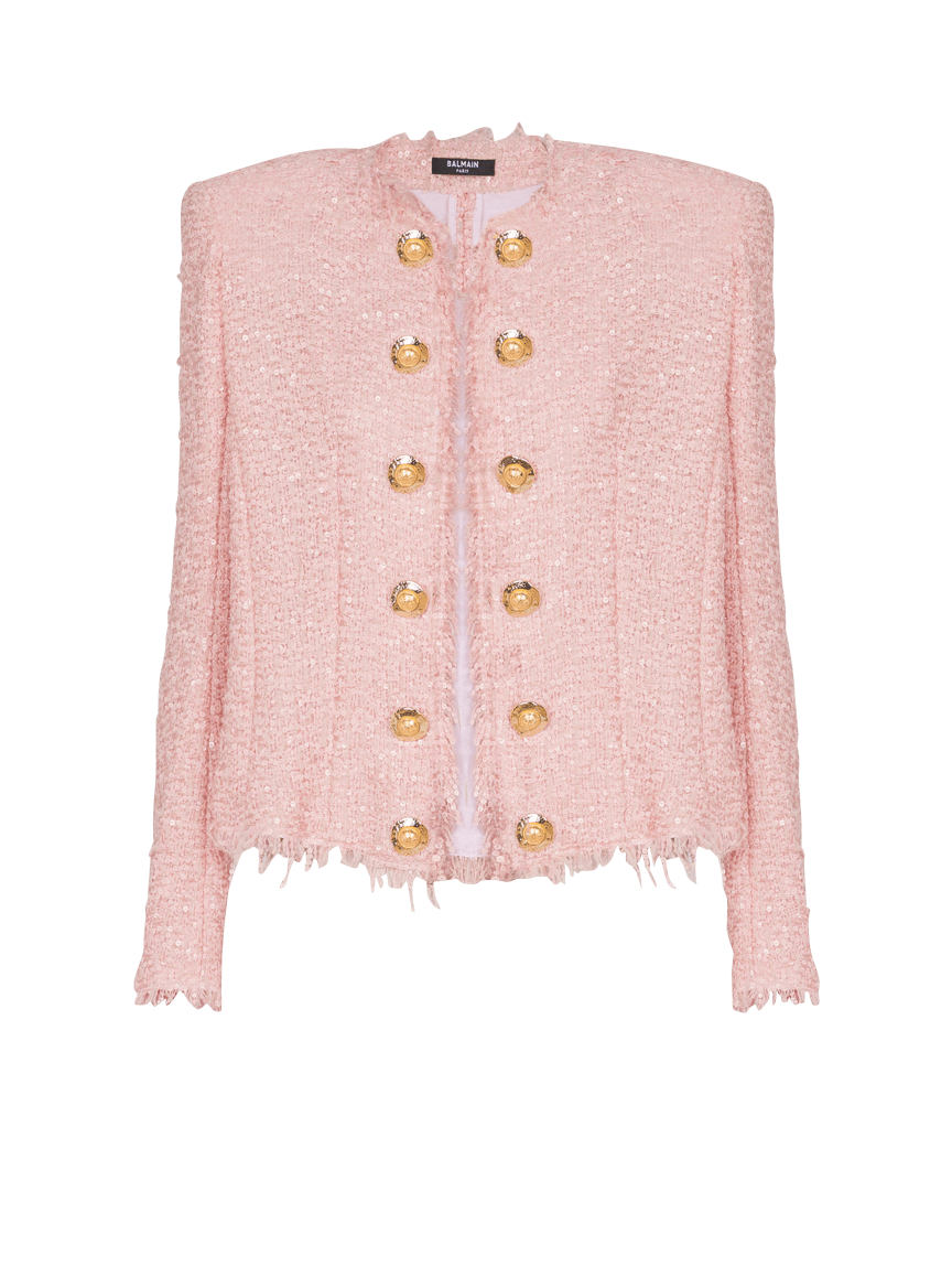 Edge-to-edge sequin tweed jacket