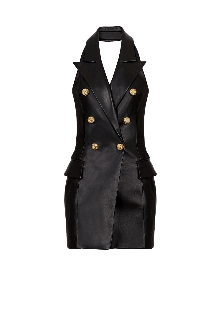 Lambskin leather halterneck dress