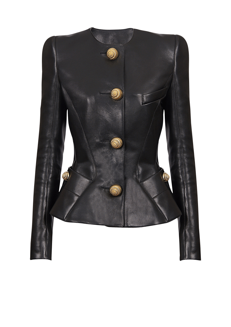 Lambskin leather peplum jacket