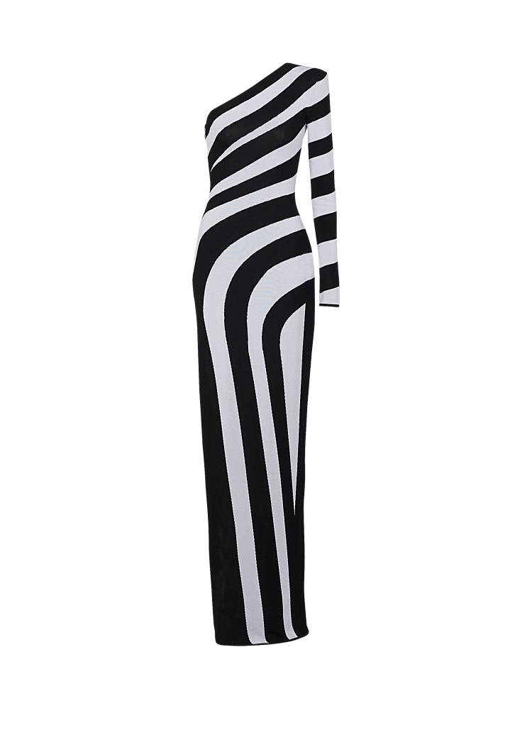 Long asymmetrical striped knit dress