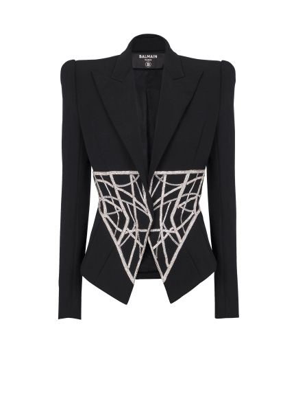 Embroidered slim-fit grain de poudre jacket