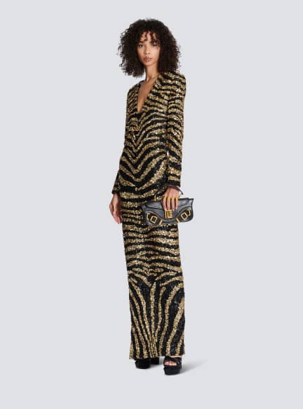 Embroidered zebra long dress