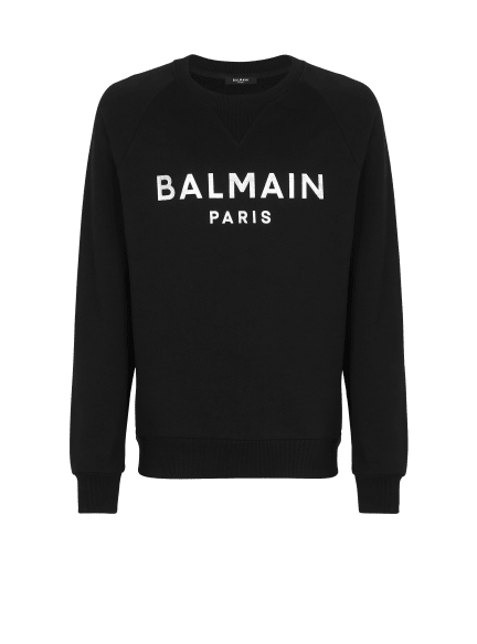Sweatshirt in eco-responsible cotton with Balmain metallic logo print