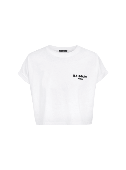 Flocked Balmain Paris cropped T-Shirt