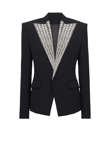Jacket with crystal-embellished collar