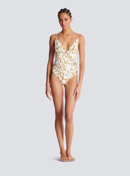 Chaînes pattern printed one-piece swimsuit
