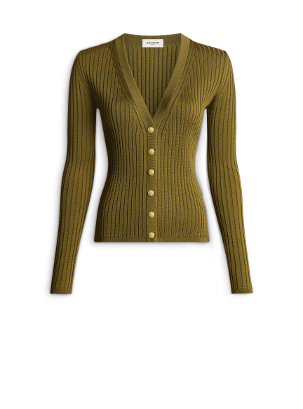 Buttoned ribbed knit cardigan