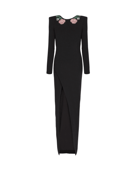 Long backless dress with Roses embroidery