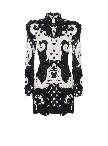 Ls Baroque Stars Embroidered Short Dress