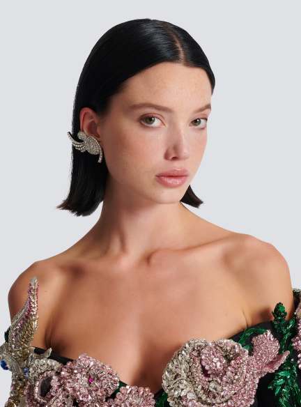 Rhinestone and palladium Swallow earrings