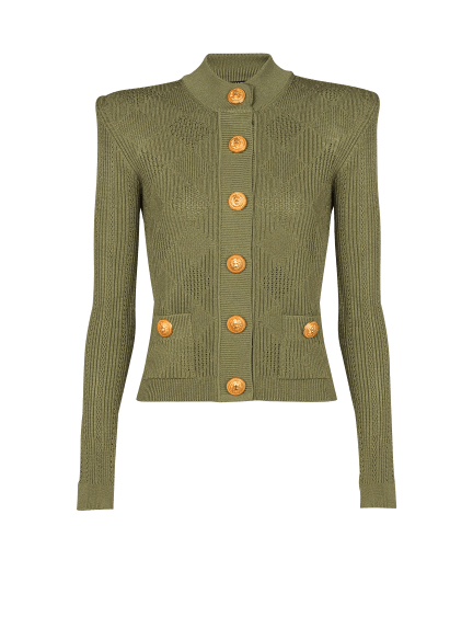 Gingham openwork knit cardigan