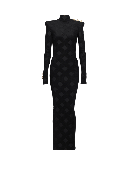 Long gingham bouclé dress