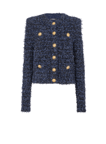 Cropped tweed knit jacket