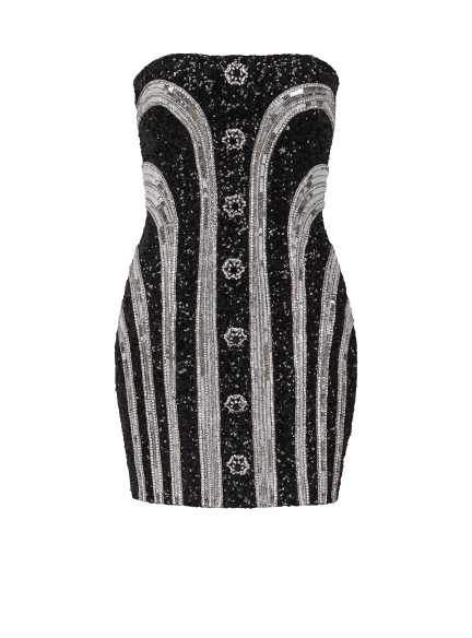 Embroidered Bustier Stripe Short Dress