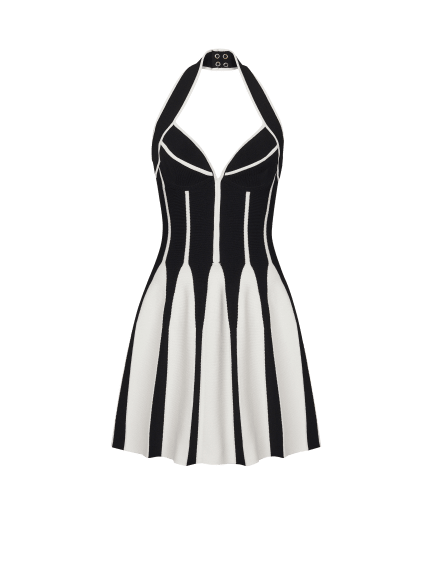 Flared halterneck knit dress