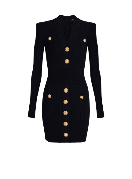 Short knitted dress with gold buttons