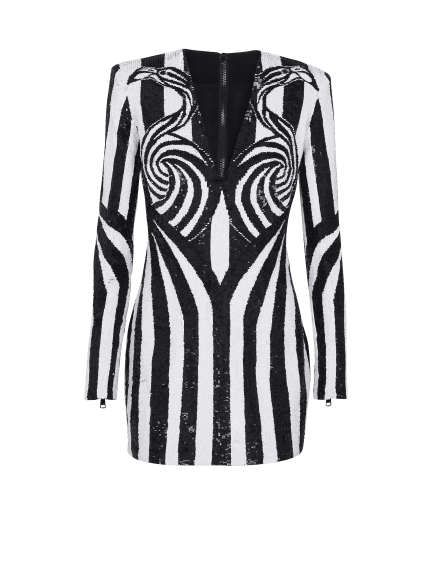 Ls Embroidered Stripe Short Dress