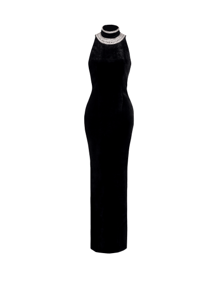 Embroidered velvet halterneck dress