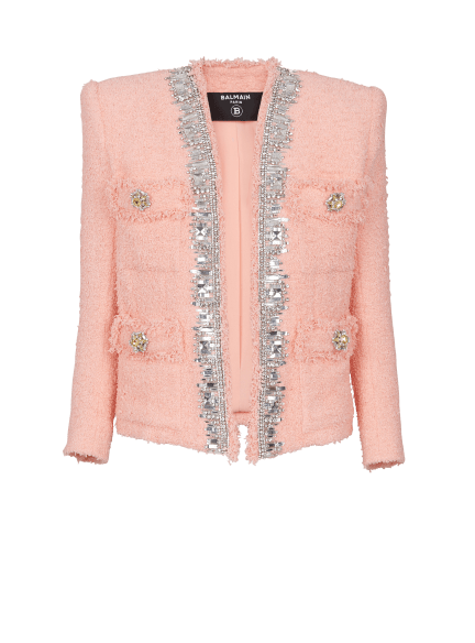 Collarless 4 Pckt Crystal Embrdrd Jacket