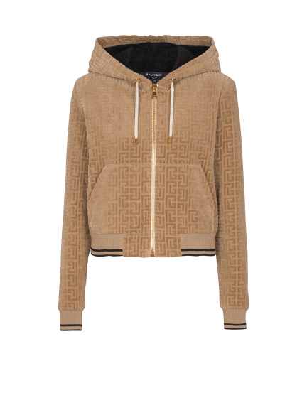 Kapuzenjacke aus Samt mit Monogramm PB Labyrinthe