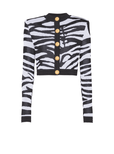 Zebra knit short cardigan