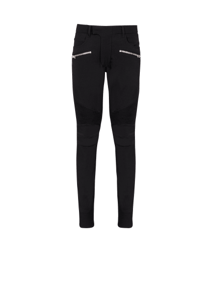 Tailored biker trousers in stretch grain de poudre