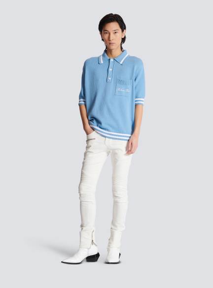 Wool polo shirt with Balmain Signature embroidery 