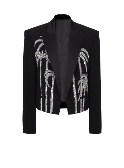 Cropped crepe jacket with palm tree embroidery