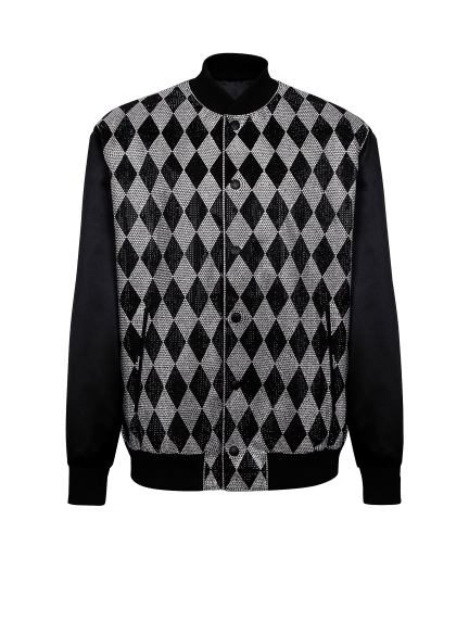 Diamond satin bomber jacket with rhinestones