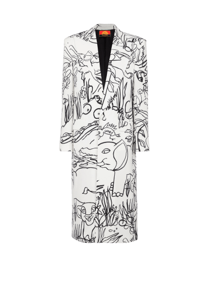 Disney x Balmain: The Lion King - Long crepe coat with Enfant Précoce print