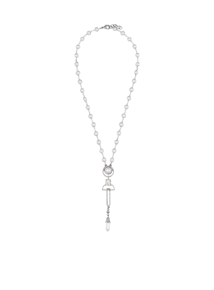 Art Deco pearl, brass and rhinestone necklace