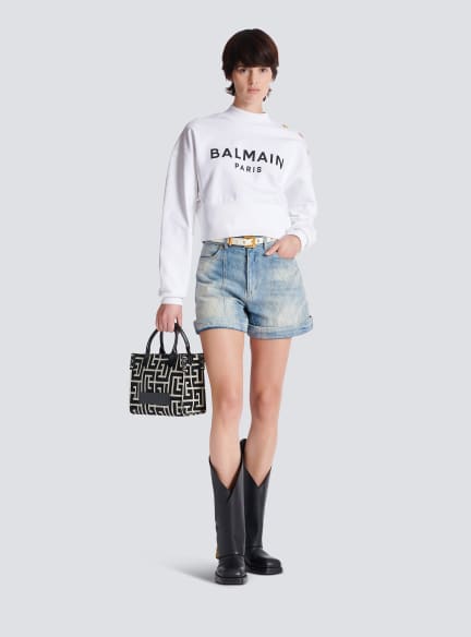 B-Army monogrammed jacquard and leather tote bag