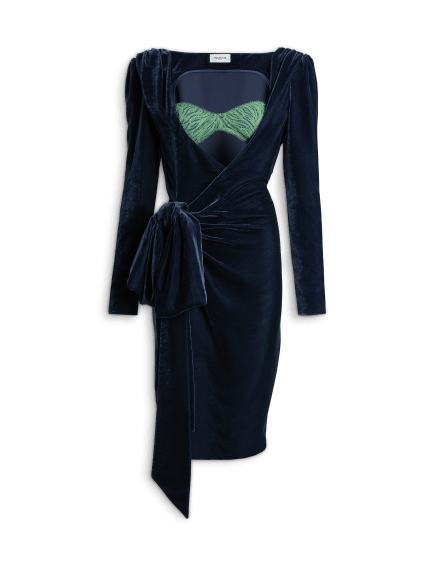 Robe nou&eacute;e en velours avec brassi&egrave;re en dentelle