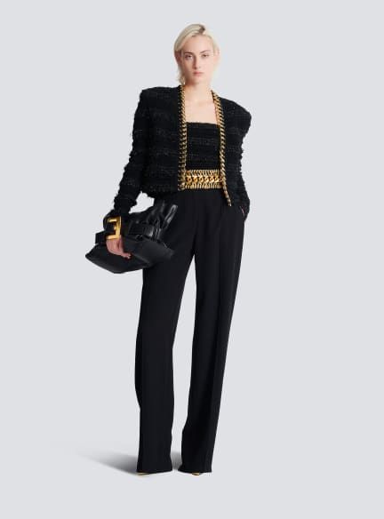 Halterneck top in tweed-effect knit