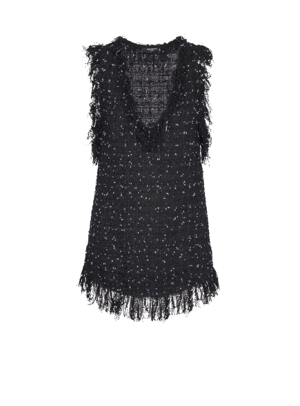 Thin-strap polka dots tweed top