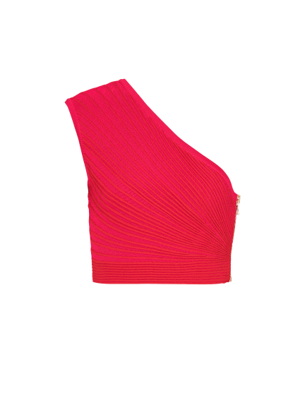 One-shoulder flechage knit cropped top
