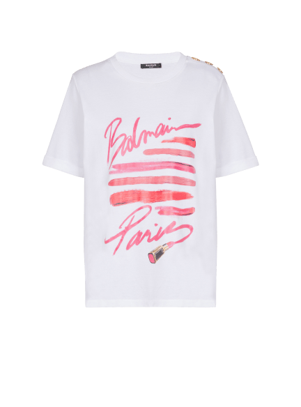 Balmain リップスティック プリント Tシャツ 