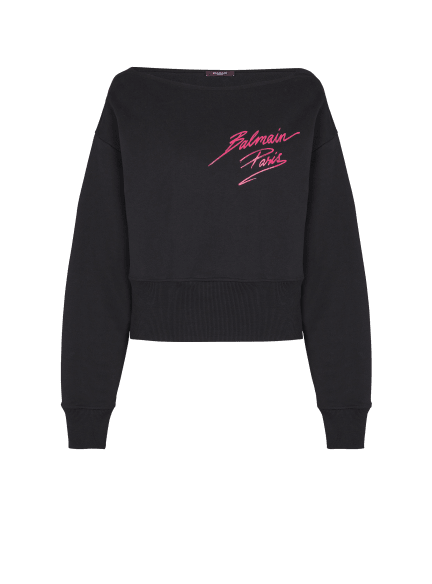 Long-sleeve boatneck cropped sweatshirt