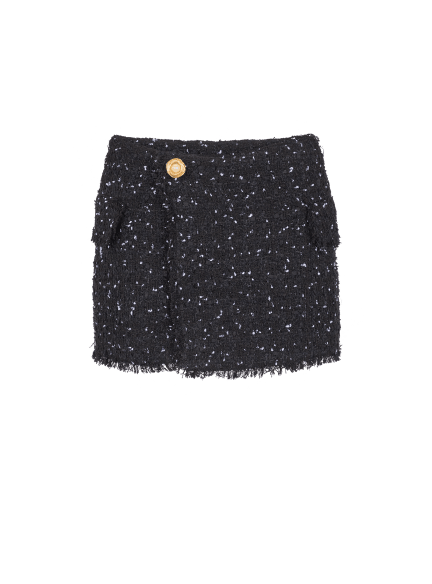 Asymmetric polka dots tweed mini skirt