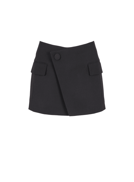 Asymmetric gabardine mini skirt