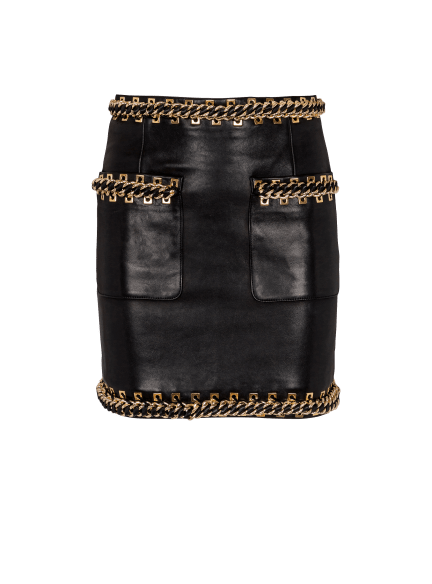 Short lambskin skirt with chains