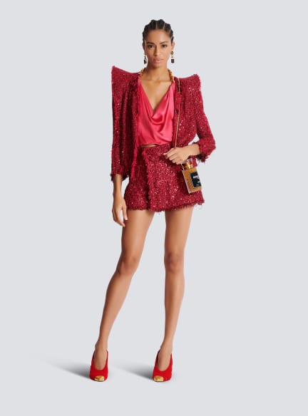 Sequin tweed shorts