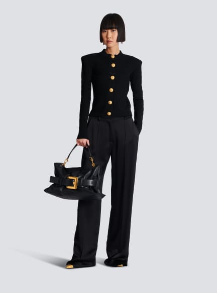 Straight-leg tailored satin trousers
