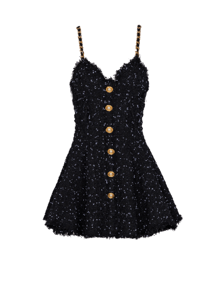 Strappy polka-dot tweed dress