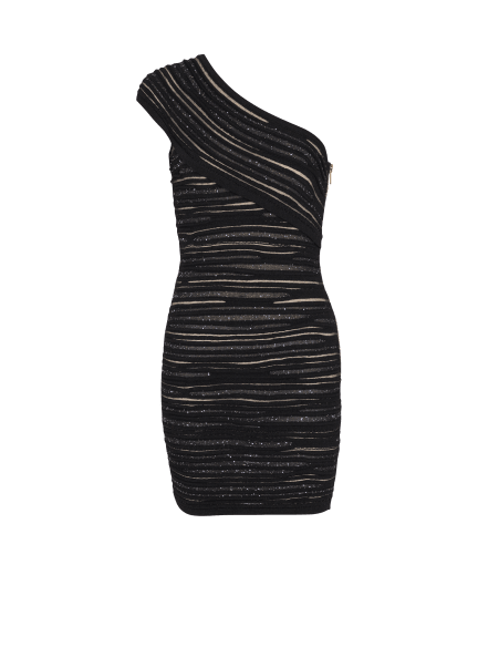 Asymmetrical dress in shiny rolled knit