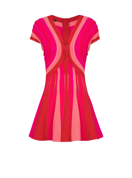 Short-sleeve v-neck rolled-hem flared mini dress