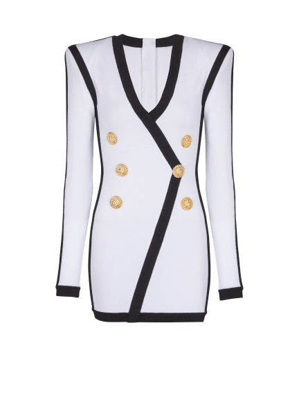 Long-sleeve v-neck tailored bodycon mini dress